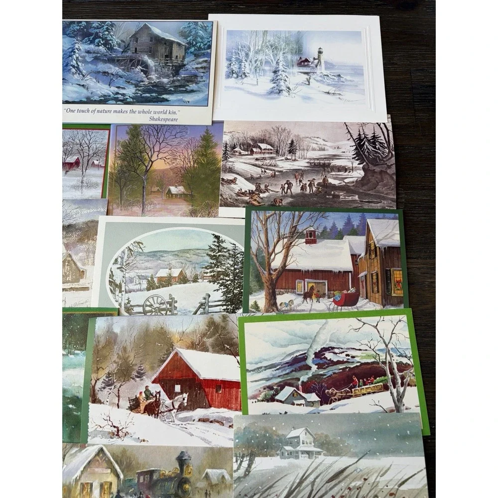 Vintage Christmas Cards Fronts ONLY Houses Barns More Scrapbooking Crafts 50+